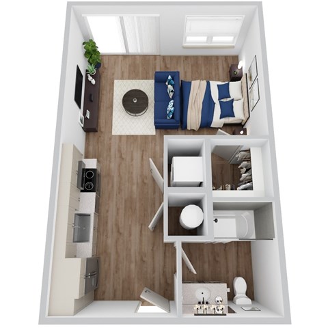 Floor plan for studio, 1 bath, 556 sqft